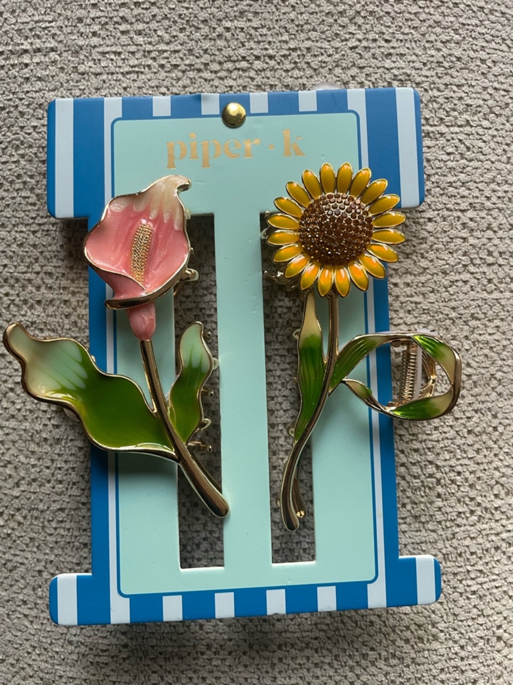 piper•k Yellow Sunflower & Pink Calla Floral Hair Clip Set